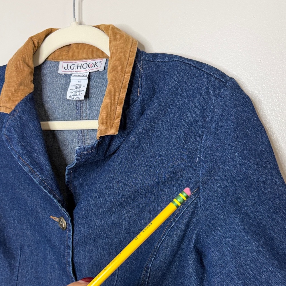 J.G. Hook Denim Jacket Petite 8P Cotton Corduroy Trim Fitted Western Style - Picture 9 of 13